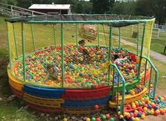 Childrens playing with a bin of balls at a carnival